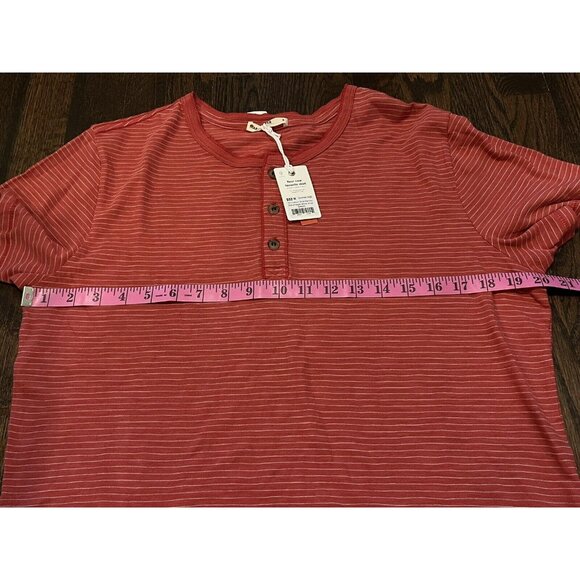 NWT Marine Layer SS Slub Henley Striped Tee Shirt Baked Apple Red Mens Sz S - Picture 7 of 8